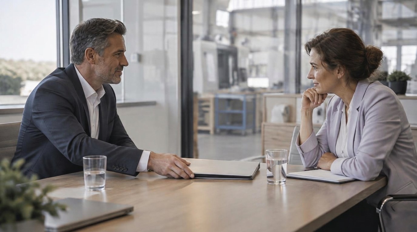 Commercial concluant un rendez-vous avec un acheteur B2B
