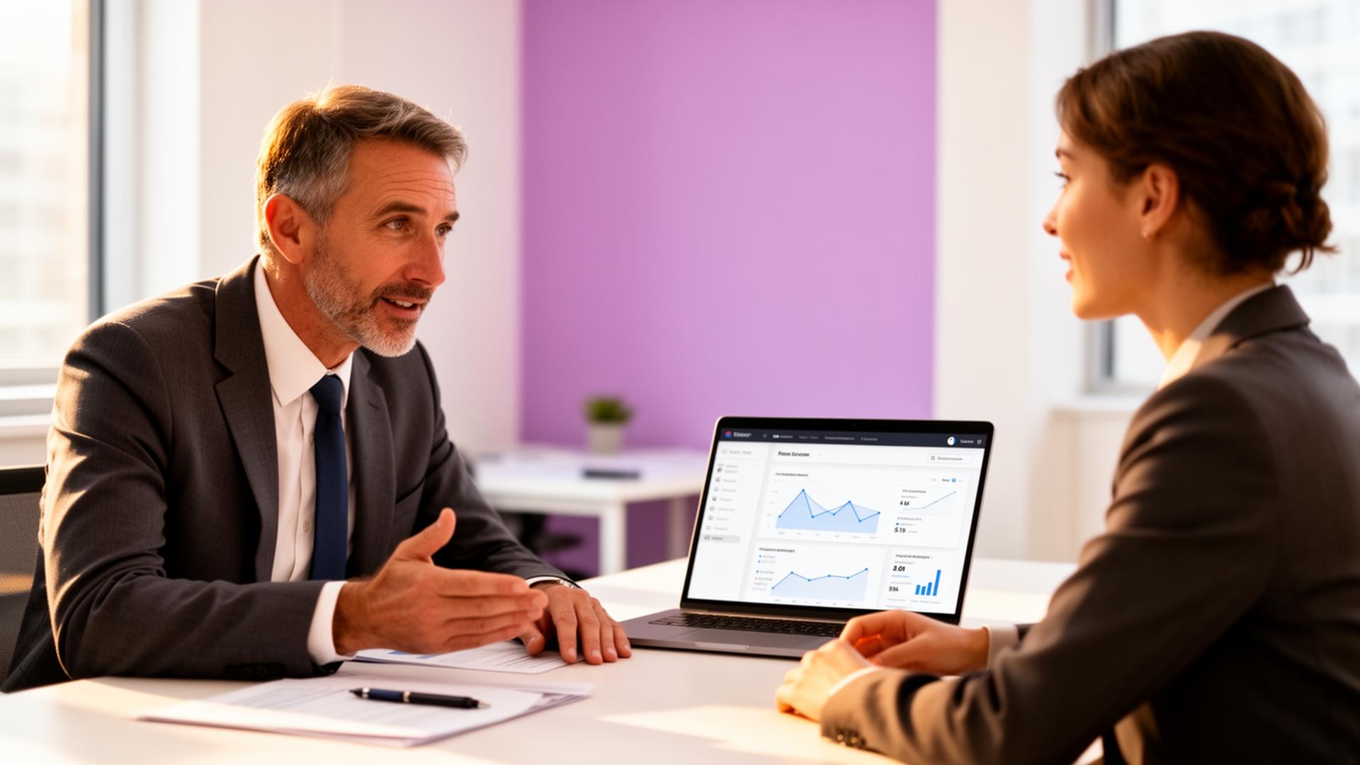 Consultant Qwantiq en efficacité commerciale animant une session de role play IA avec une commerciale B2B