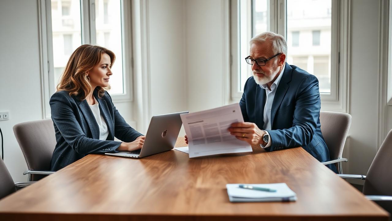 Deux professionnels B2B en réunion autour d'un plan d'expansion de compte