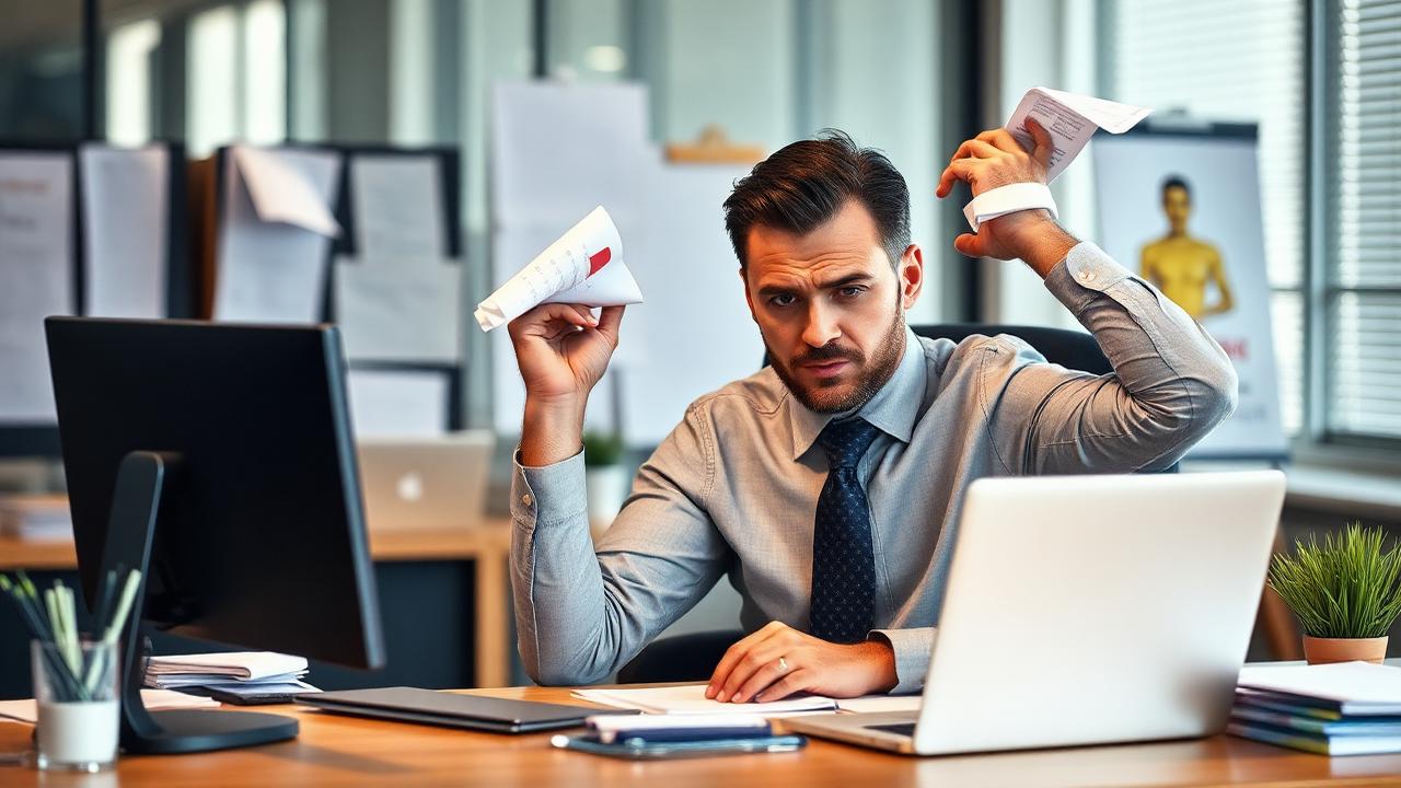 Sales manager reflecting on coaching challenges while reviewing team performance reports
